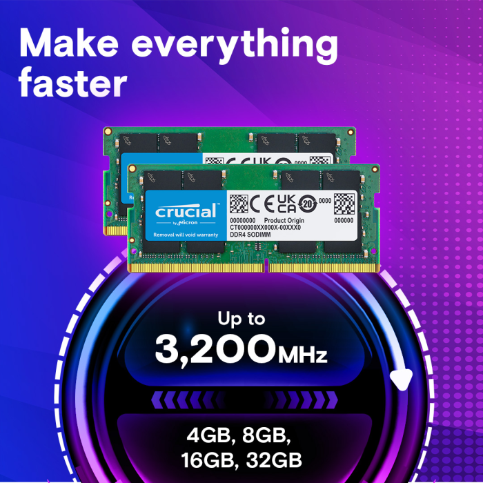 Crucial 8GB DDR4-3200 SODIMM PC4-25600 CL22, 1.2V