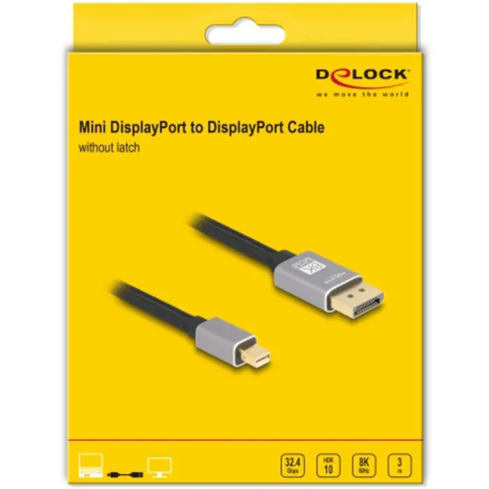 DeLOCK cable Mini DisplayPort > DisplayPort 1.4, 8K with HDR black/grey, 3 meters