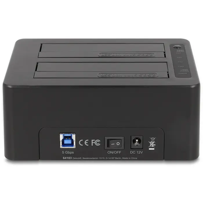 DeLOCK Dual docking station for 2 x SATA HDD / SSD (black, with clone function, card reader, USB-A)