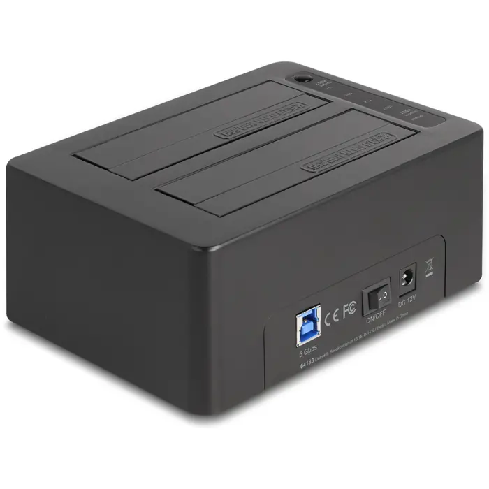 DeLOCK Dual docking station for 2 x SATA HDD / SSD (black, with clone function, card reader, USB-A)