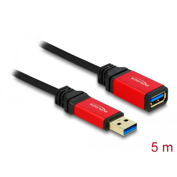 DeLOCK USB 3.2 Gen 1 extension cable, USB-A male > USB-A female (black/red, 5 meters, SuperSpeed)