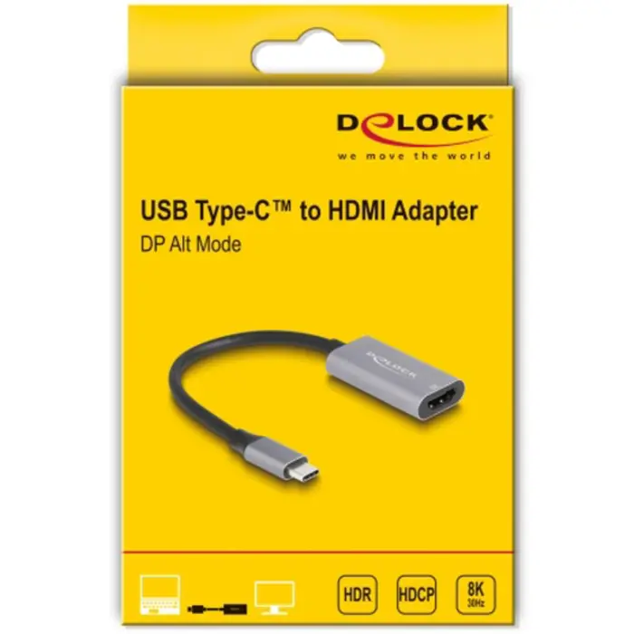 DeLOCK USB adapter, USB-C male > HDMI female 8K 30hz grey/black, 15 cm, HDR and HDCP
