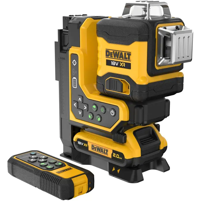 Dewalt battery-operated multi-line laser 3x360° DCLE34035D1, 18 volts, with remote control (black/yellow, with green laser lines, XR Li-ion battery 2.0 Ah, T-STAK box)