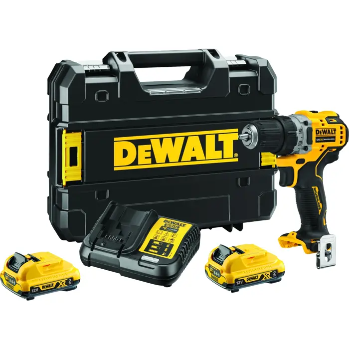 DEWALT cordless drill/driver DCD701D2, 12Volt (yellow/black, 2x Li-Ion XR battery 2Ah, in TSTAK box)