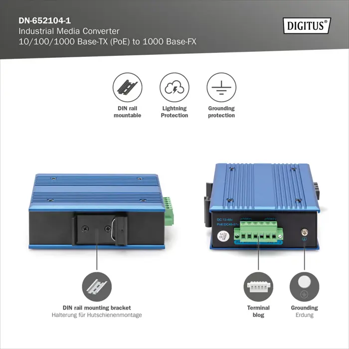 Digitus 10/100/1000Base-TX PoE to 1000Base-FX media converter