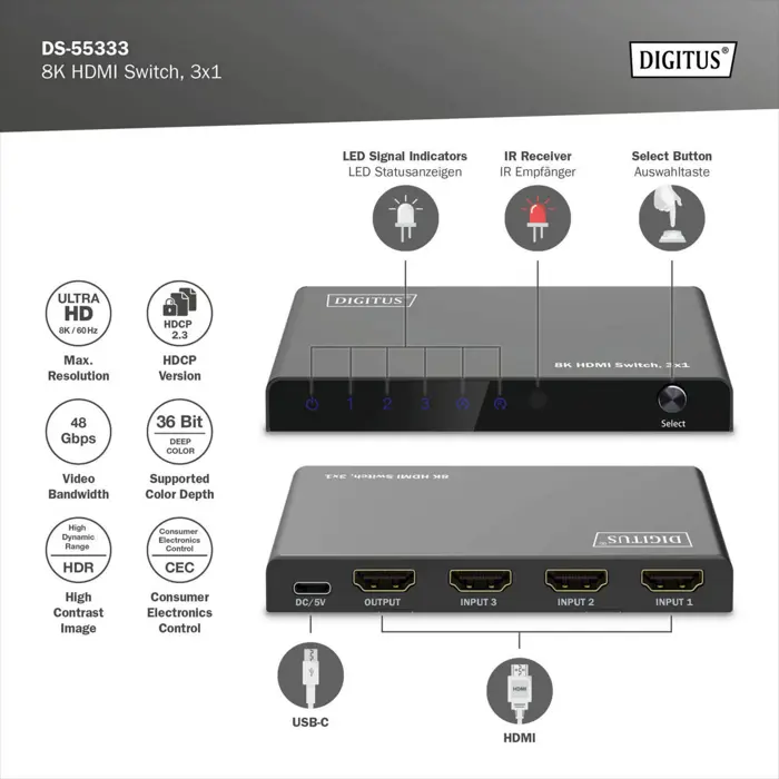 Digitus 8K HDMI Switch 3x1