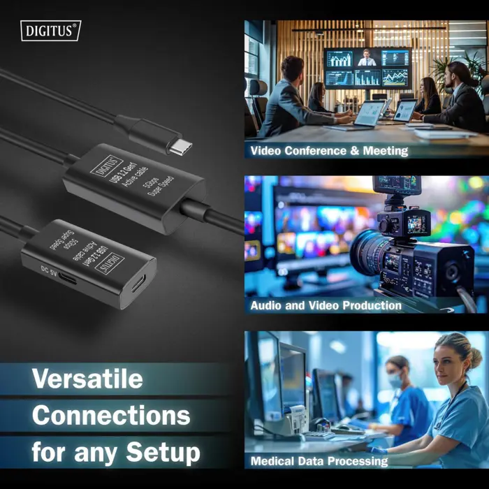 Digitus Active USB 3.2 Gen 1 extension cable, USB-C male > USB-C female (black, 10 meters, repeater cable)