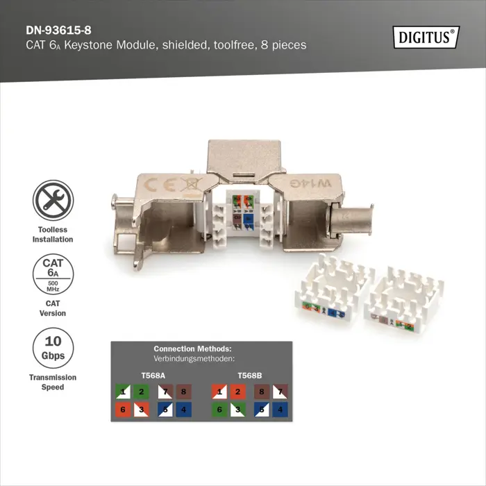 Digitus CAT 6A Keystone Module shielded tool-free 8 pieces.
