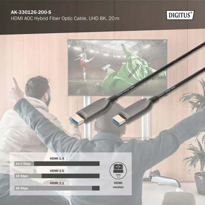 Digitus HDMI AOC Hybrid Fiber Optic Cable, UHD 8K (black, 20 meters)