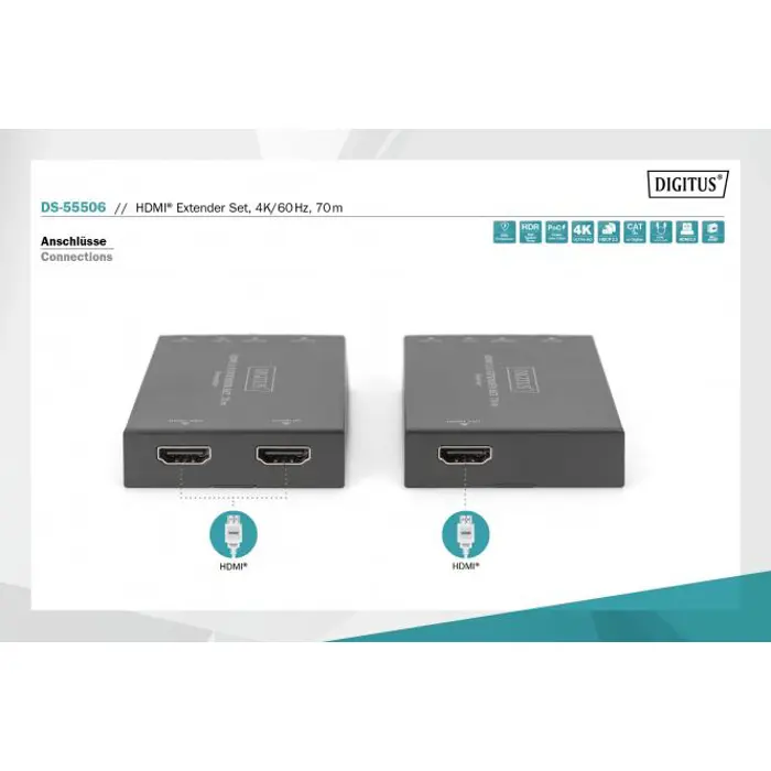 Digitus HDMI Extender Set, 4K/60Hz, 70 m