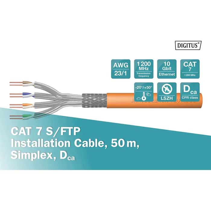 Digitus Professional Cat7 S/FTP installation cable simplex, Dca (orange, 50 meter roll)