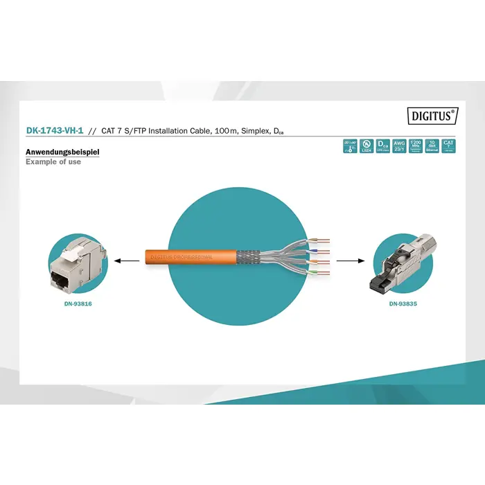 Digitus Professional Cat7 S/FTP installation cable simplex, Dca (orange, 100 meter roll)