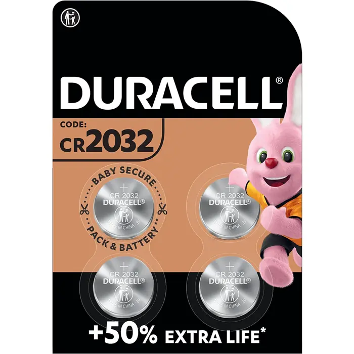 Duracell CR2032 lithium button cell 3V battery (4 pieces, CR2032)