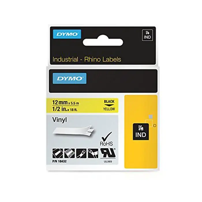 Dymo Rhino Band Vinyl black / yellow 12mmx5,5m