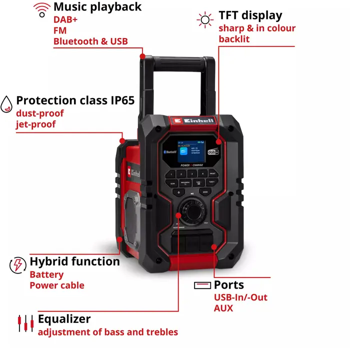 EINHELL battery-powered radio TE-CR 18 Li DAB+/FM/BT - Solo
