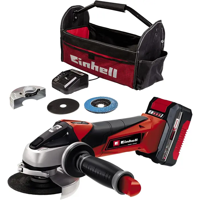 Einhell cordless angle grinder TC-AG 18/115 Li Kit, 18V (red/black, Li-Ion battery 4.0Ah)
