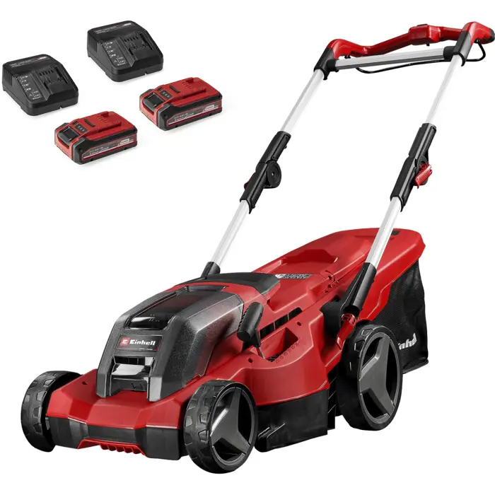 Einhell Cordless Lawn Mower Set GE-CM 36/37 Li, 36 Volt (2x18 V) (red/black, 2x Li-Ion Plus batteries 4.0 Ah)