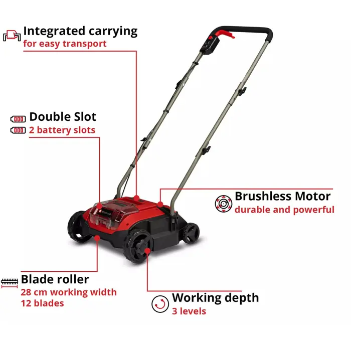 Einhell Power X-Change Akku-Vertikutierer-Lüfter GC-SC 18/28 DS Li-Solo, 18Volt (rot/black, ohne Akku und Ladegerät)