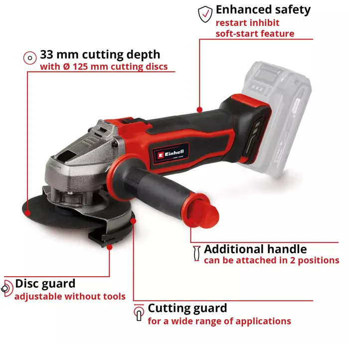 Einhell Power X-Change cordless angle grinder TE-AG 18/125-2 Li - Solo, 18Volt (red/black, without battery and charger)