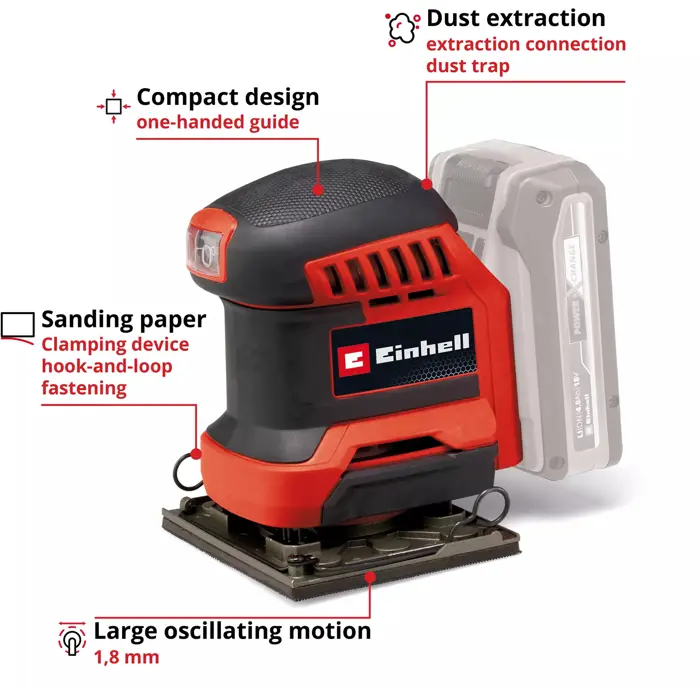 EINHELL Power X-Change Cordless Hand Orbital Sander TE-OS 18/113 Li-Solo, 18 Volt red/black, without battery and charger