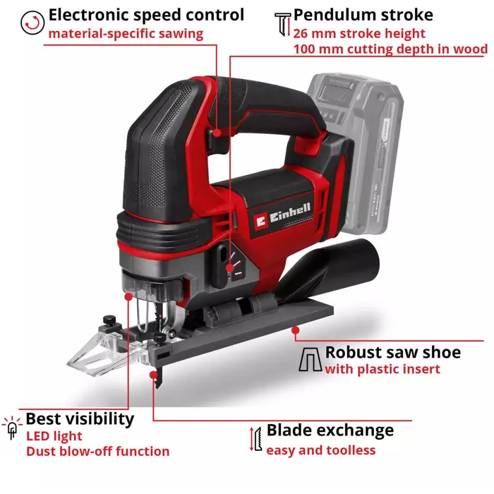 EINHELL Power X-Change cordless jigsaw TE-JS 18/100 Li - Solo, 18 Volt red/black, without battery and charger