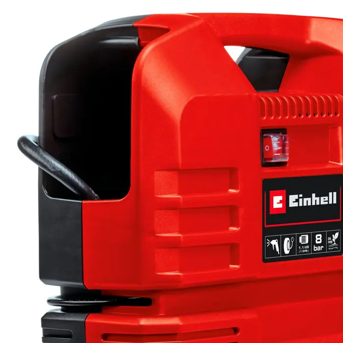 Einhell suitcase compressor TC-AC 190 OF Set (red/black, 1,100 watts, tire inflator, compressed air hose)