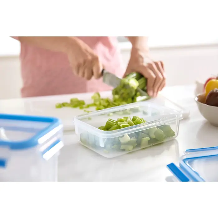 Emsa CLIP & CLOSE food storage container 0.8 liters (transparent/blue, rectangular, classic format)