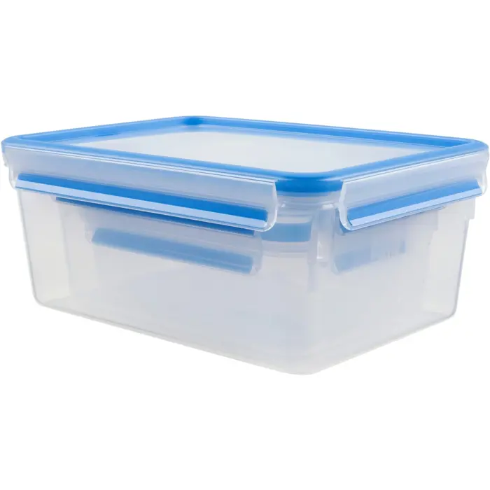 Emsa CLIP & CLOSE food storage container set, 3-piece (transparent/blue, rectangular, 3 containers + 3 lids)