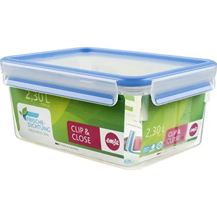 Emsa Clip & Close food storage container (transparent / blue, 2.3 liters, large format)