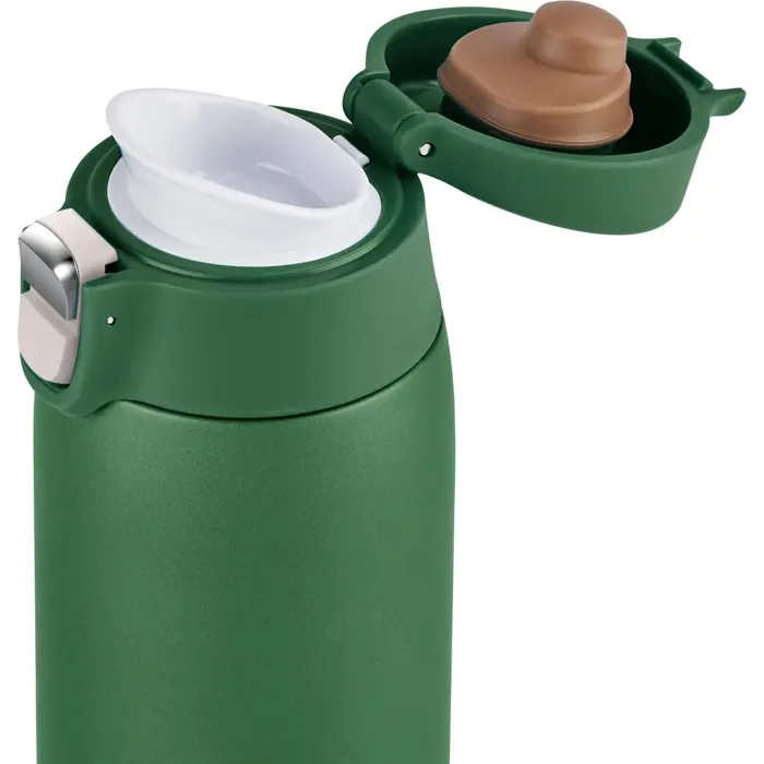 Emsa TRAVEL MUG light thermo mug (dark green, 0.4 liters, flip lid)