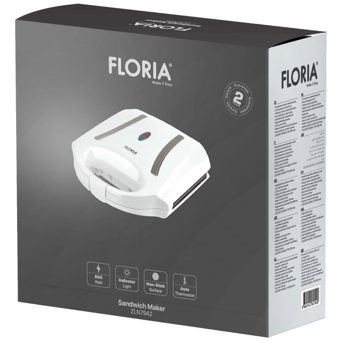 Floria Sendvič Toster, LED indikator, 800 W, bijela - ZLN7942
