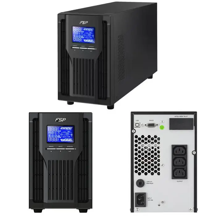 Fortron Source Champ Tower 2000VA/1800W, On-line double conversion, USB, RS-232, 4×IEC, 4×9Ah, 3.5min autonomija, LCD