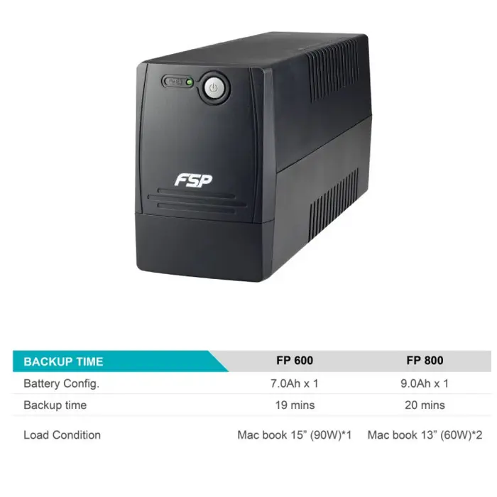 Fortron Source FP 600VA/360W, Line-interactive, 2×Schuko, 1×7Ah, 3.5min. autonomija