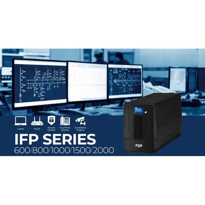 Fortron Source iFP 1000VA/600W, Line-interactive, 2×Schuko, 2×IEC C13, RJ45, USB, 2×7Ah, 5min. autonomija