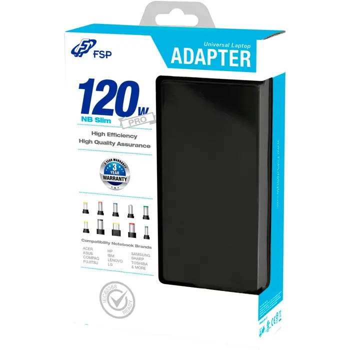 FSP Notebook Power Supply NB Slim PRO 120W (black, incl. 9 plug adapters)