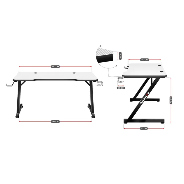 GAMING DESK HUZARO HERO 2.5 WHITE