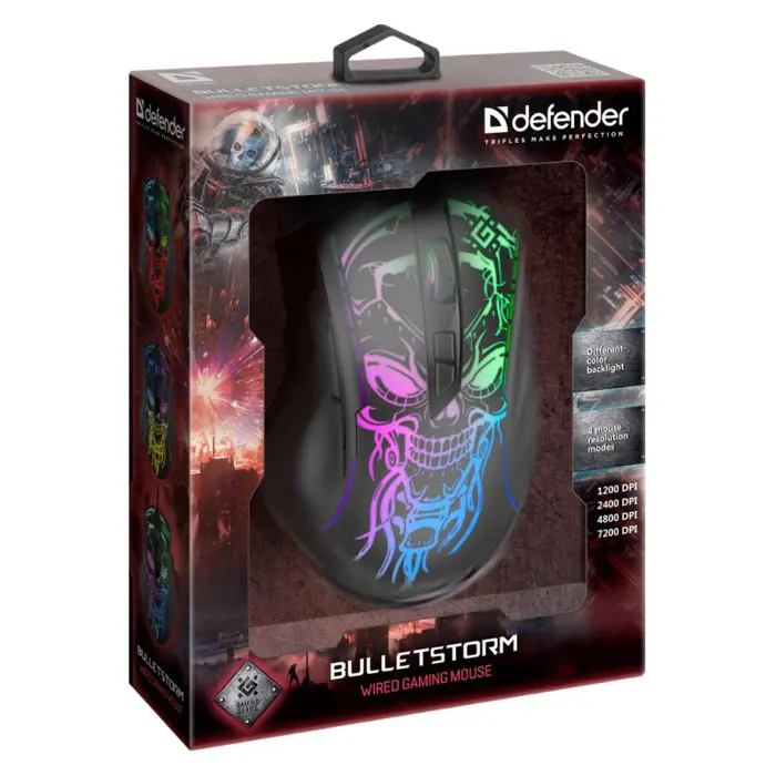 Gaming, optic, wired mouse DEFENDER GM-928 BULLETSTORM 7200dpi 7P illuminate