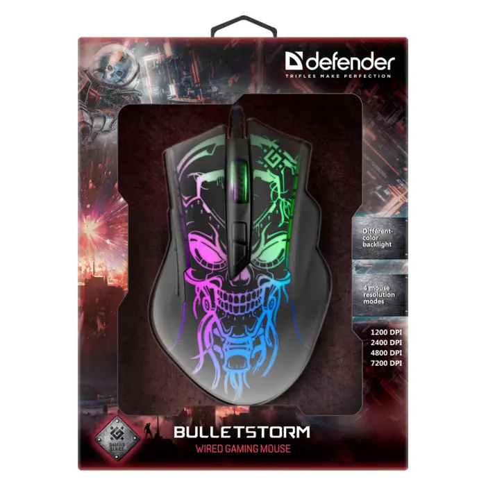 Gaming, optic, wired mouse DEFENDER GM-928 BULLETSTORM 7200dpi 7P illuminate