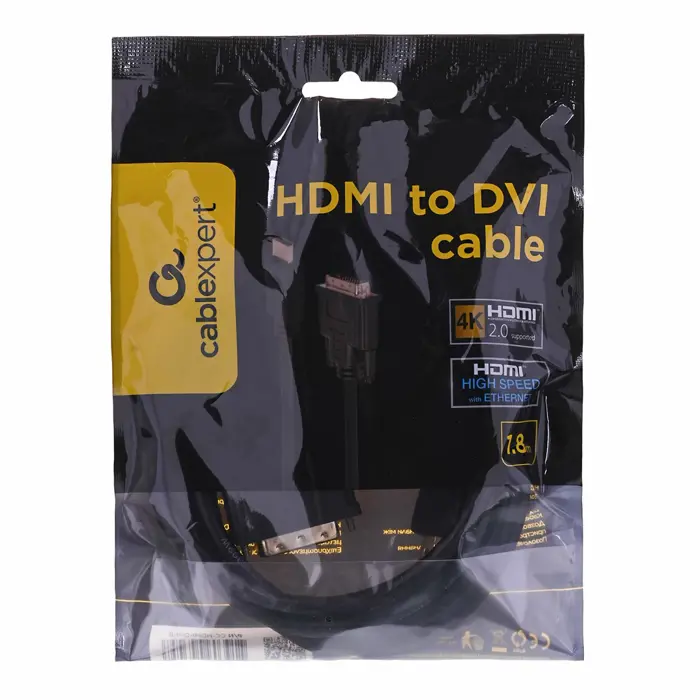 Gembird 1.8m, HDMI/DVI, M/M DVI-D Black