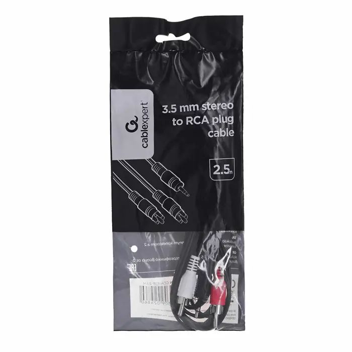 Gembird 2.5m, 3.5mm/2xRCA, M/M audio cable Black, Red, White