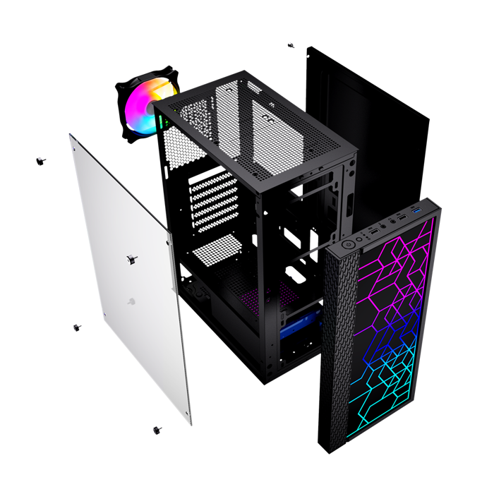 Gembird Fornax 2500 ARGB Gaming ATX computer case, Midi Tower, backlight,  Black