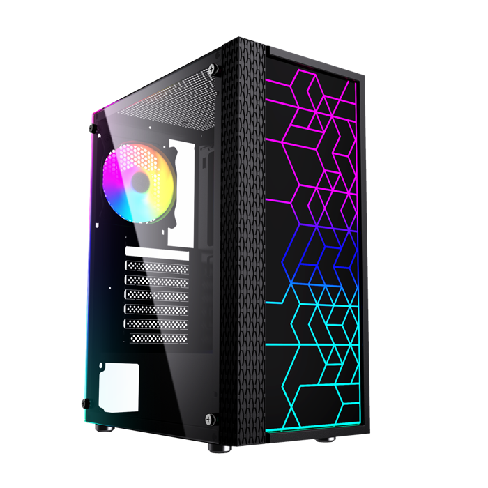 Gembird Fornax 2500 ARGB Gaming ATX computer case, Midi Tower, backlight,  Black