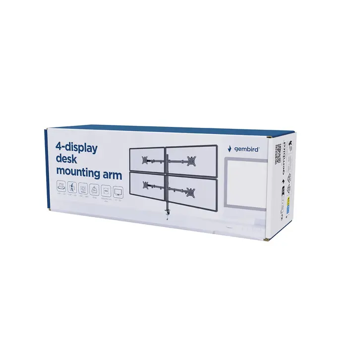 Gembird MA-D4-01 Adjustable desk 4-display mounting arm (rotate, tilt, swivel), 13”-32”, up to 10kg per screen