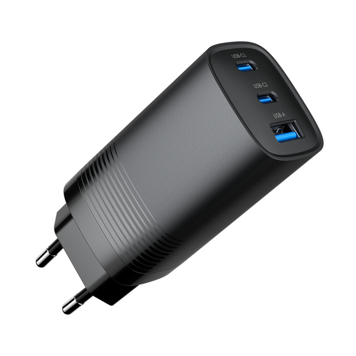 Gembird TA-UC-PDQC65-01-BK 3-port 65 W GaN USB PowerDelivery fast charger, black