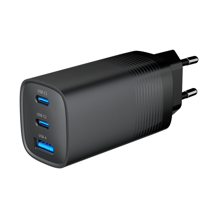 Gembird TA-UC-PDQC65-01-BK 3-port 65 W GaN USB PowerDelivery fast charger, black