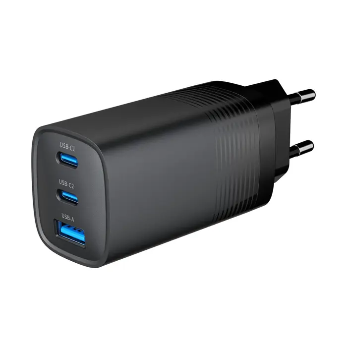 Gembird TA-UC-PDQC65-01-BK 3-port 65 W GaN USB PowerDelivery fast charger, black