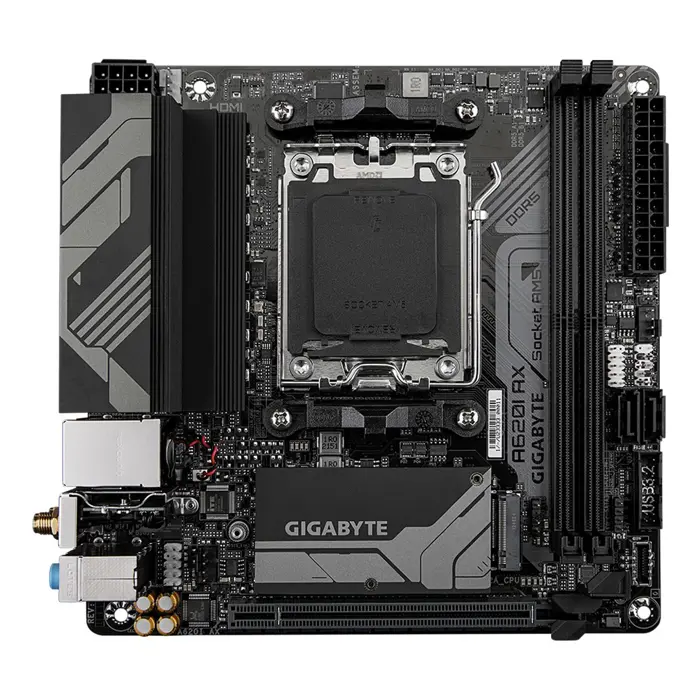 Gigabyte A620I AX 1.0 Processor family AMD Processor socket AM5 DDR5 DIMM Supported hard disk drive interfaces SATA, M.2 Number of SATA connectors 2