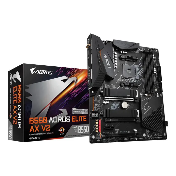 Gigabyte B550 AORUS ELITE AX V2 Motherboard - Supports AMD Ryzen 5000 Series AM4 CPUs, 12+2 Phases Digital Twin Power Design, up to 4733MHz DDR4 (OC), 2xPCIe 3.0 M.2, WiFi 6E, 2.5GbE LAN, USB 3.2 Gen1