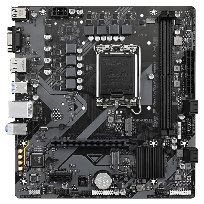 GIGABYTE B760M E Motherboard - Supports 14th Gen. Intel Core CPUs, 6+1+1 phases VRM, up to 7200MHz DDR5 (OC), 2xPCIe 4.0 M.2, 1 GbE LAN, USB 3.2 Gen 1