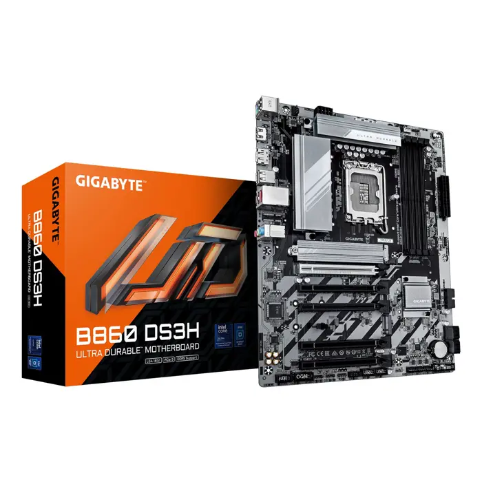 GIGABYTE B860 DS3H Motherboard - Supports Intel Core Ultra CPUs, 8+1+2+2 phases VRM, up to 9066MHz DDR5, 1xPCIe 5.0 + 1xPCIe 4.0 M.2, 2.5 GbE LAN, USB 3.2 Gen 2x2